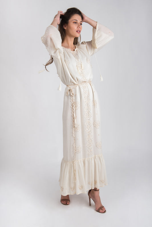 Hand-stitched merino wool type dress