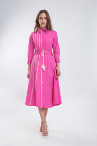 Rochie camasa din bumbac satinat cu aplicatii macrame
